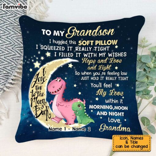 Personalized Grandma Dinosaur On The Moon Pillow