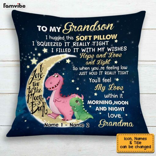 Personalized Grandma Dinosaur On The Moon Pillow