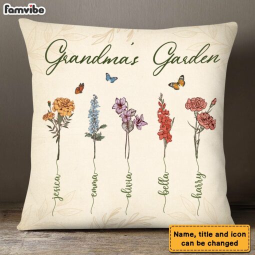 Personalized Grandma Garden Vintage Antique Flowers Pillow