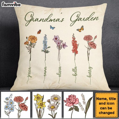 Personalized Grandma Garden Vintage Antique Flowers Pillow