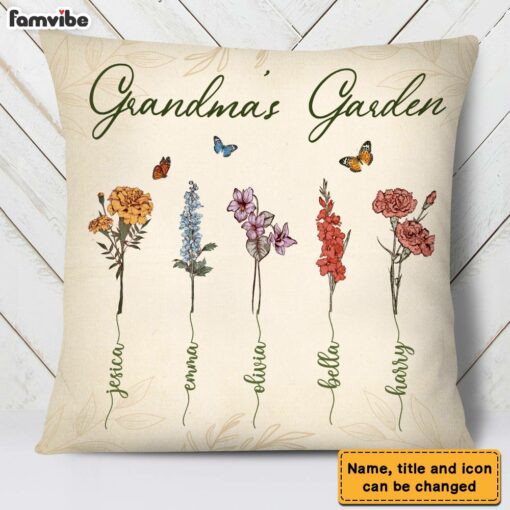 Personalized Grandma Garden Vintage Antique Flowers Pillow