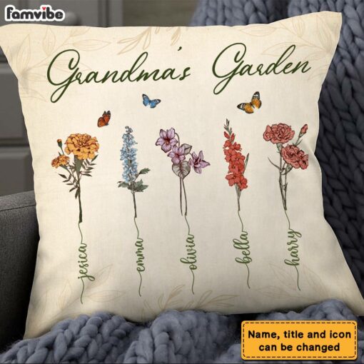 Personalized Grandma Garden Vintage Antique Flowers Pillow