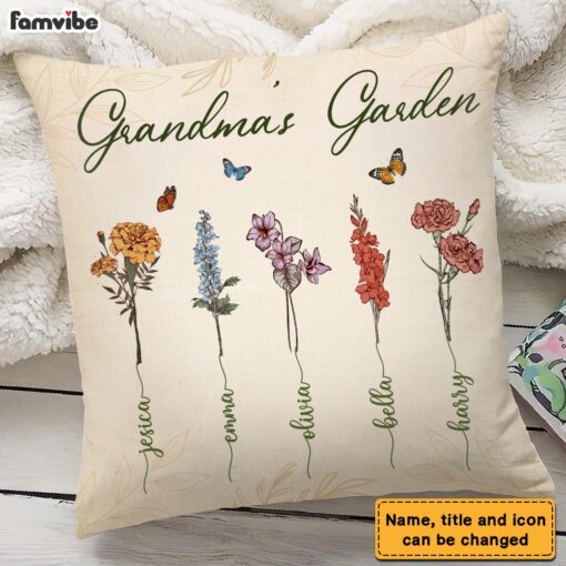 Personalized Grandma Garden Vintage Antique Flowers Pillow