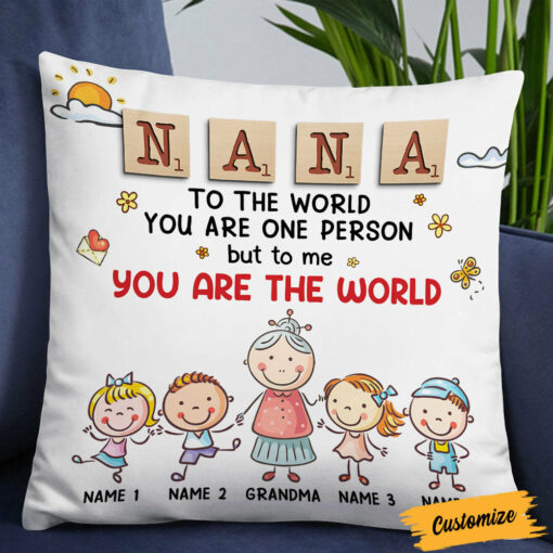 Personalized Grandma Is The World Kid Grandkid Granddaughter Grandson Pillow