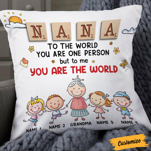 Personalized Grandma Is The World Kid Grandkid Granddaughter Grandson Pillow