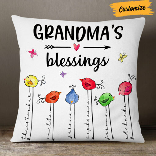 Personalized Grandma Mom Bird Tree Pillow