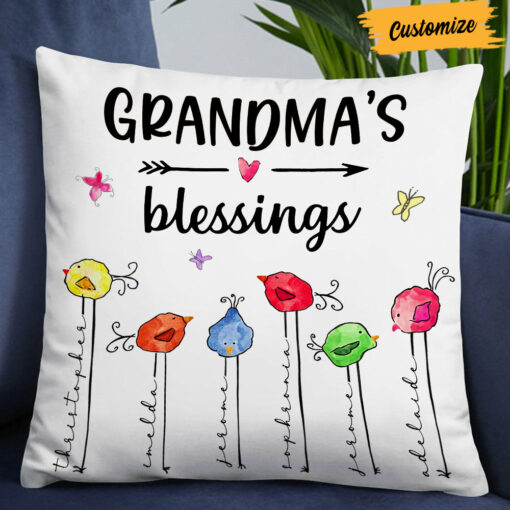 Personalized Grandma Mom Bird Tree Pillow