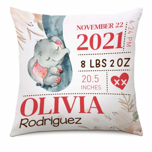 Personalized Grandma Mom Son Grandson Daughter Granddaughter Baby Annoucement Elephant Pillow