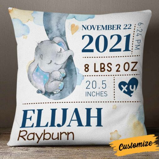 Personalized Grandma Mom Son Grandson Daughter Granddaughter Baby Annoucement Elephant Pillow