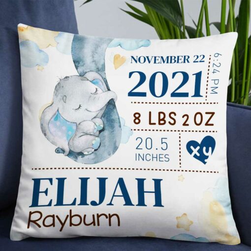 Personalized Grandma Mom Son Grandson Daughter Granddaughter Baby Annoucement Elephant Pillow