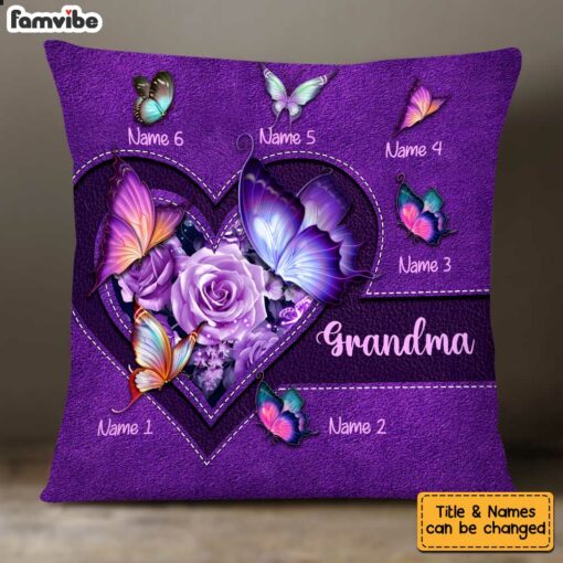 Personalized Grandma Purple Butterfly Pillow