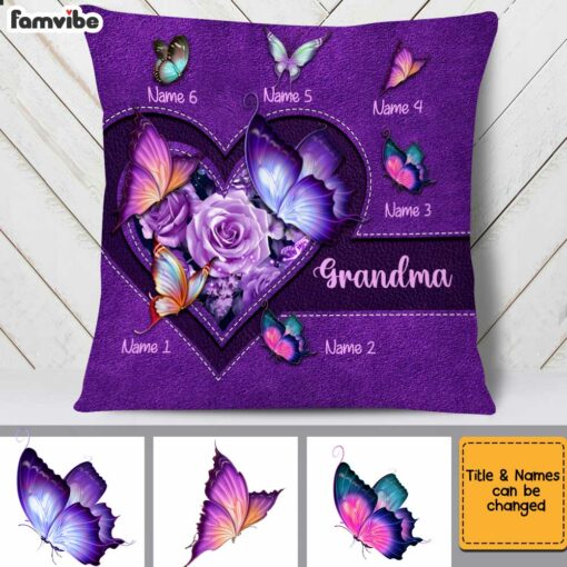 Personalized Grandma Purple Butterfly Pillow