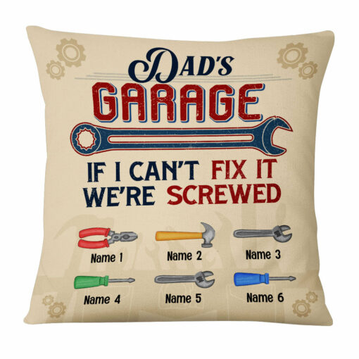 Personalized Grandpa Dad Garage Man Cave Pillow