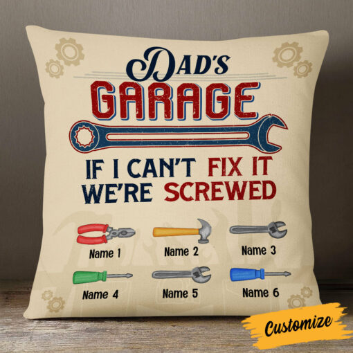 Personalized Grandpa Dad Garage Man Cave Pillow