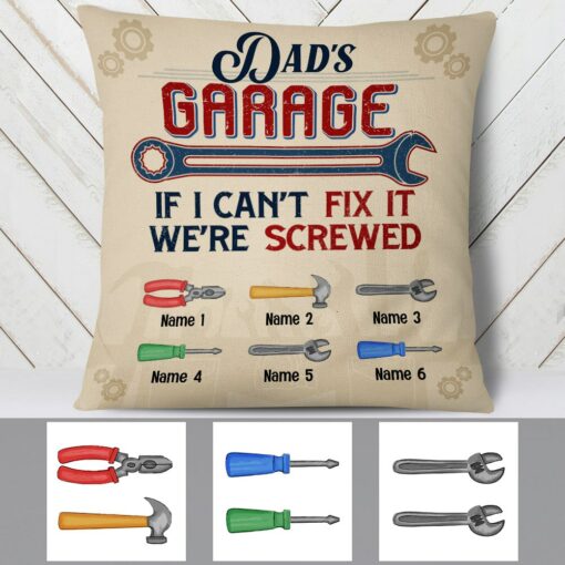 Personalized Grandpa Dad Garage Man Cave Pillow