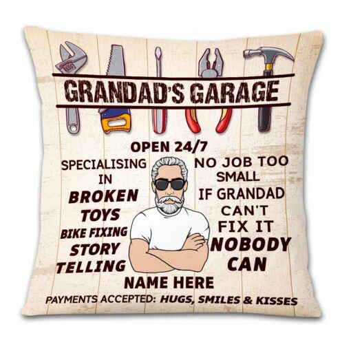 Personalized Grandpa Garage Pillow