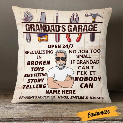 Personalized Grandpa Garage Pillow