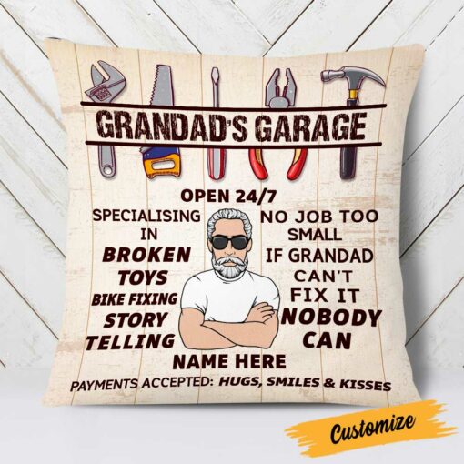 Personalized Grandpa Garage Pillow