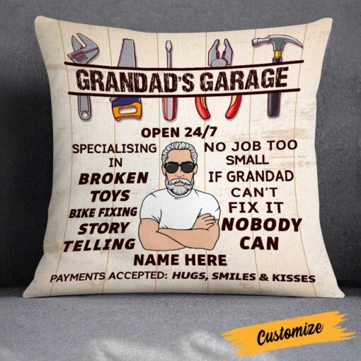 Personalized Grandpa Garage Pillow