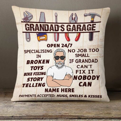 Personalized Grandpa Garage Pillow