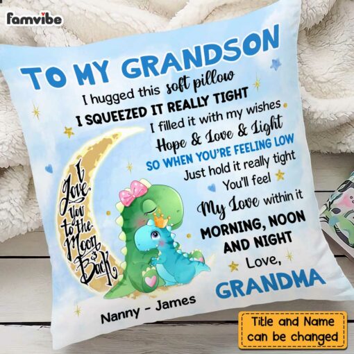 Personalized Grandson Dinorsaur Hug This Pillow