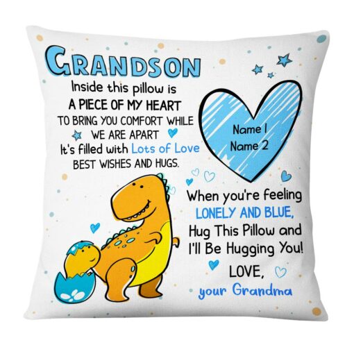 Personalized Grandson Dinosaur Drawing Pillow