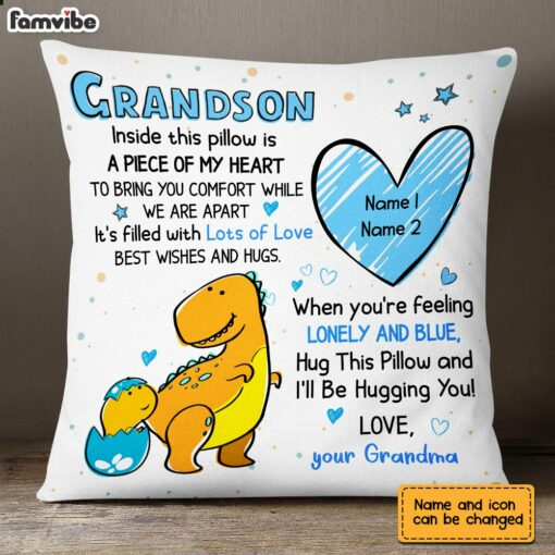 Personalized Grandson Dinosaur Drawing Pillow