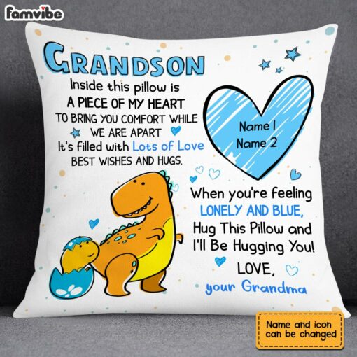 Personalized Grandson Dinosaur Drawing Pillow