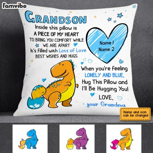 Personalized Grandson Dinosaur Drawing Pillow