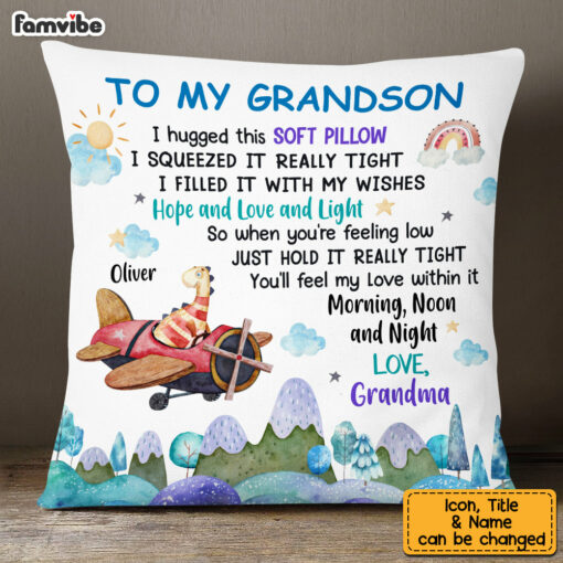 Personalized Grandson Dinosaur Hug This Pillow