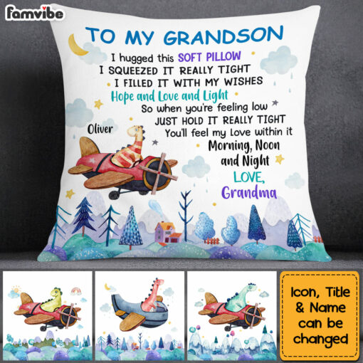 Personalized Grandson Dinosaur Hug This Pillow