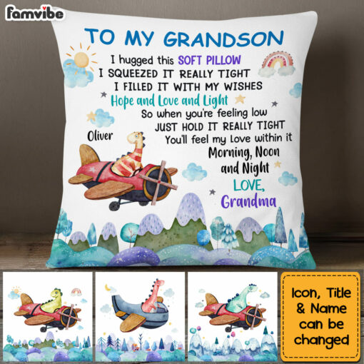 Personalized Grandson Dinosaur Hug This Pillow