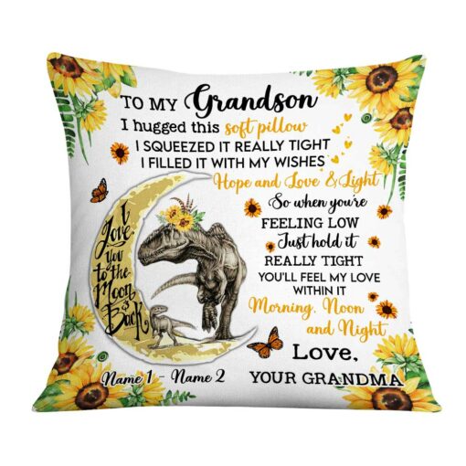 Personalized Grandson Dinosaur Sunflower Pillow