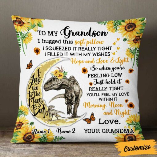 Personalized Grandson Dinosaur Sunflower Pillow