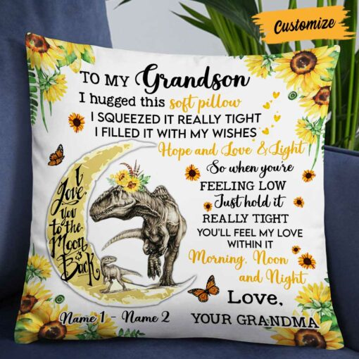 Personalized Grandson Dinosaur Sunflower Pillow