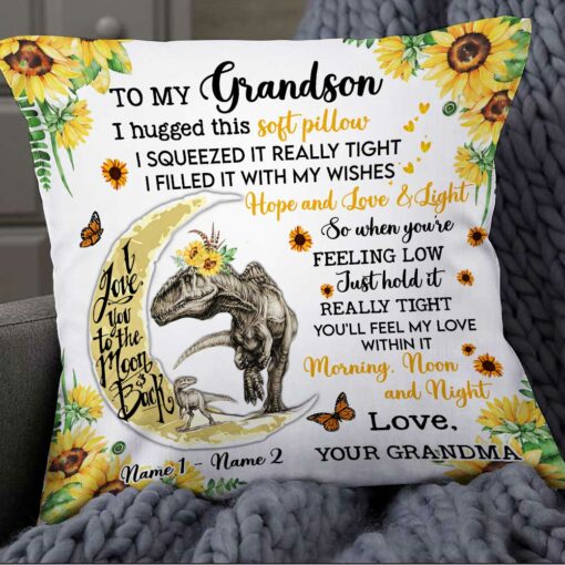 Personalized Grandson Dinosaur Sunflower Pillow