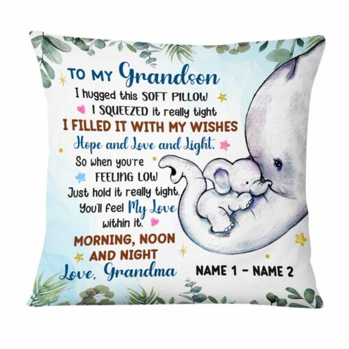 Personalized Grandson Elephant Birth Announcement Pillow