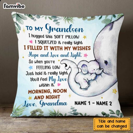 Personalized Grandson Elephant Birth Announcement Pillow