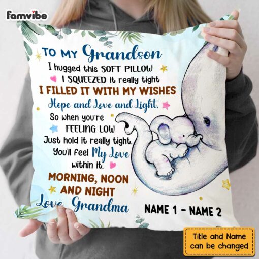 Personalized Grandson Elephant Birth Announcement Pillow