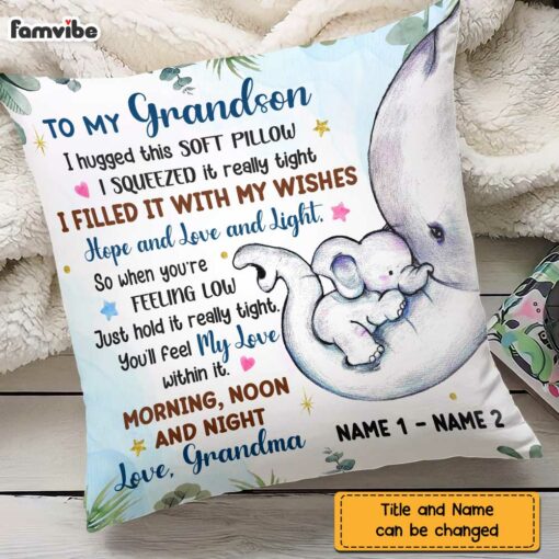 Personalized Grandson Elephant Birth Announcement Pillow