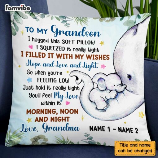 Personalized Grandson Elephant Birth Announcement Pillow