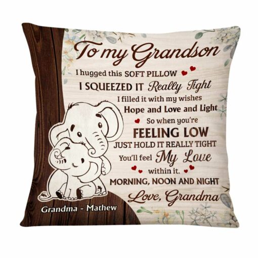 Personalized Grandson Elephant Hug This Pillow