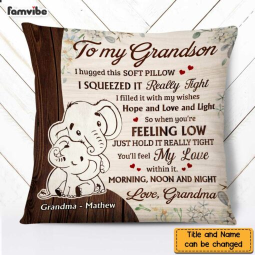 Personalized Grandson Elephant Hug This Pillow