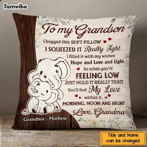 Personalized Grandson Elephant Hug This Pillow