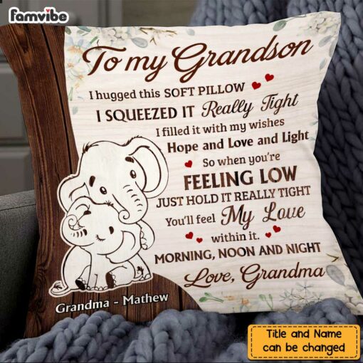 Personalized Grandson Elephant Hug This Pillow