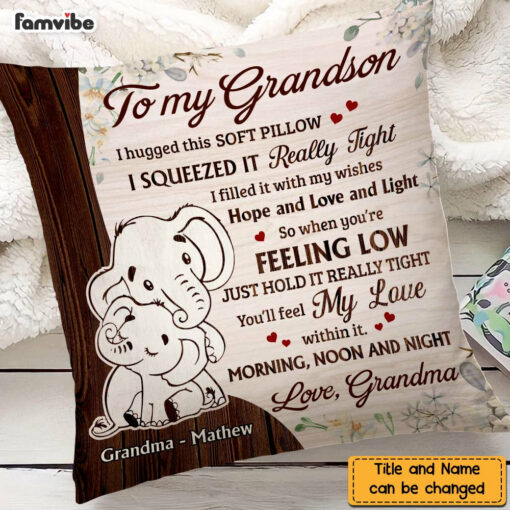 Personalized Grandson Elephant Hug This Pillow