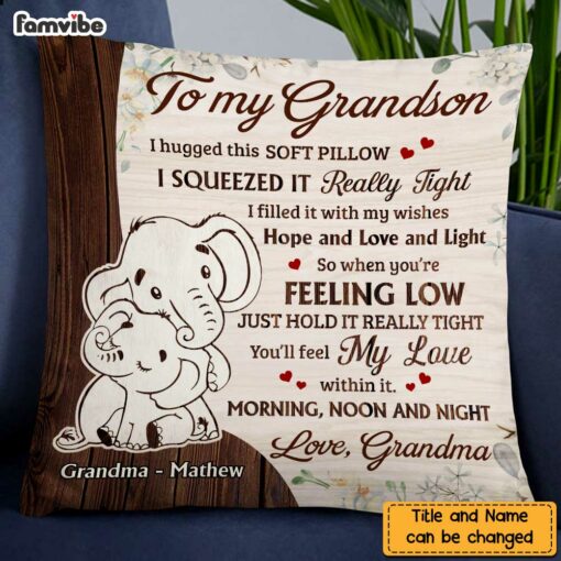 Personalized Grandson Elephant Hug This Pillow