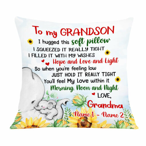 Personalized Grandson Son Granddaughter Daughter Elephant Pillow