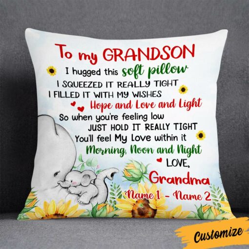 Personalized Grandson Son Granddaughter Daughter Elephant Pillow