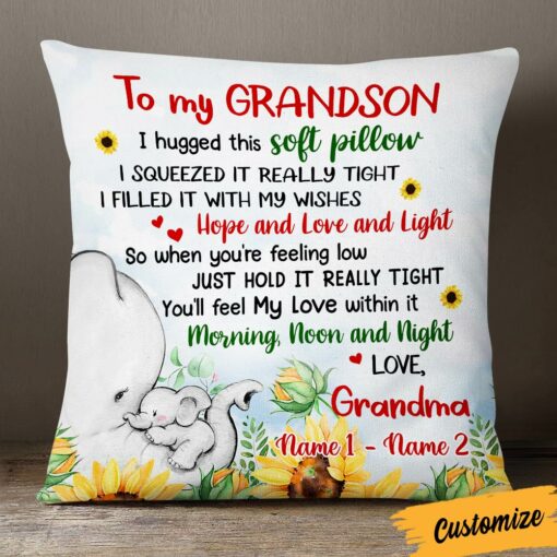 Personalized Grandson Son Granddaughter Daughter Elephant Pillow